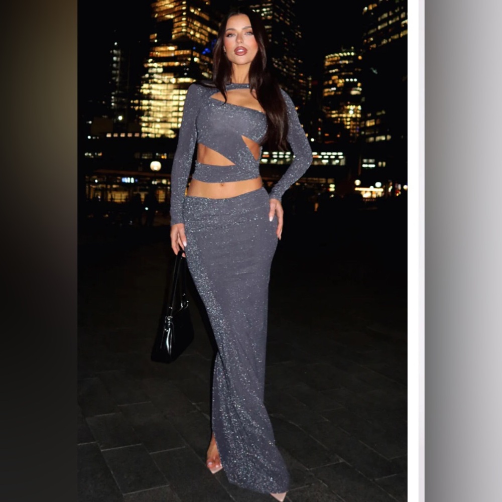 White fox Lock Me Up Maxi Skirt Charcoal